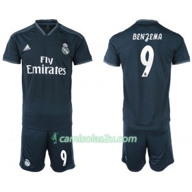 Camisolas de Futebol Real Madrid BENZEMA 9 Criança Equipamento Alternativa 2018/19 Manga Curta